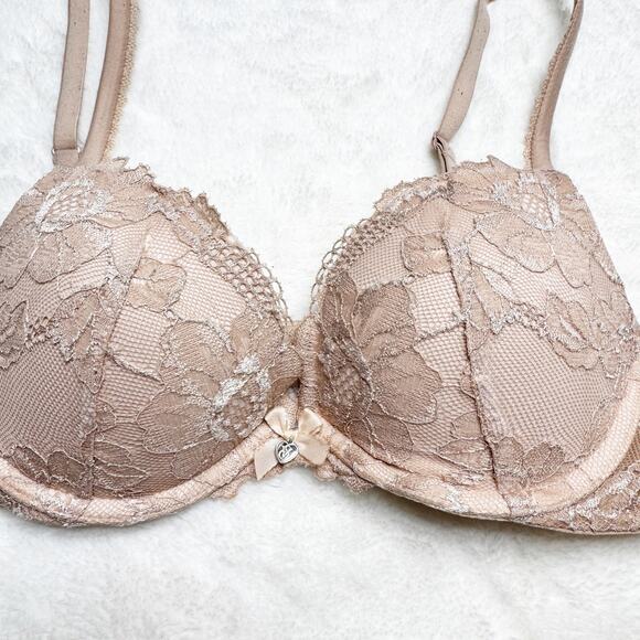 VICTORIA'S SECRET Neutral Lace Body by Victoria Mesh Sides Push-Up Bra 34B - Picture 3 of 9